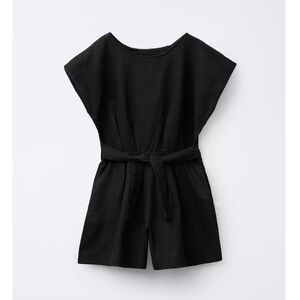 ZARA Girls 13/14 Black Linen-Blend Bow Jumpsuit